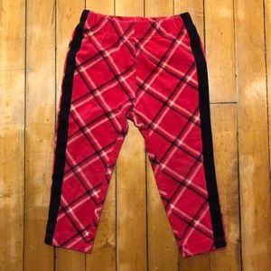 Red leggings with wide check and piping stripe